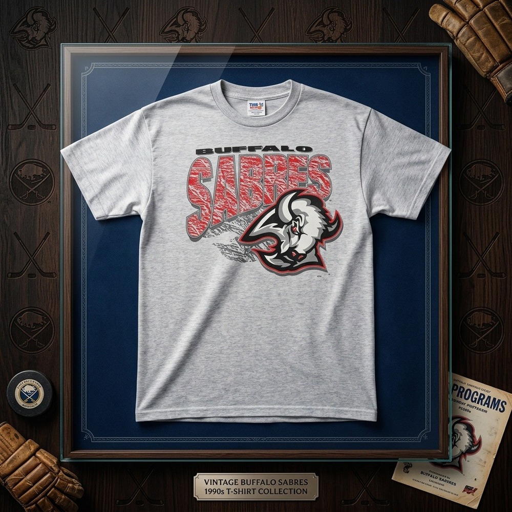 Vintage Buffalo Sabres T-Shirt True-Fan Goathead Logo 90s NHL Hockey Graphic L